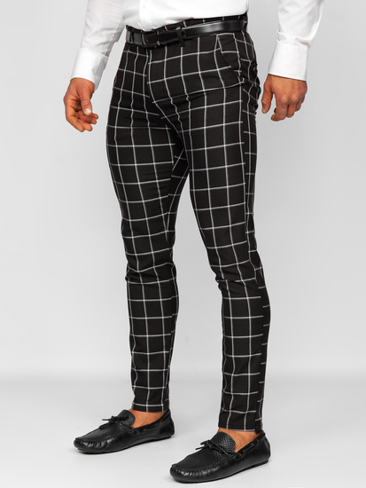 Pantalón chino de tela a cuadros para hombre negro Bolf 0046