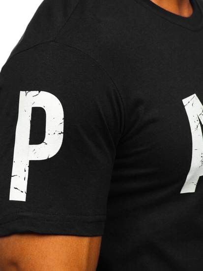 Camiseta de manga corta con impresión para hombre negro Bolf 1180