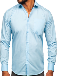 Camisa elegante de maga larga para hombre azul claro Bolf M14