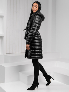 Chaqueta larga acolchada abrigo de invierno con capucha para mujer negro Bolf 5M3159A1