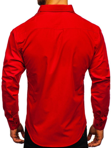 Camisa elegante roja de manga larga para hombre Bolf 1703