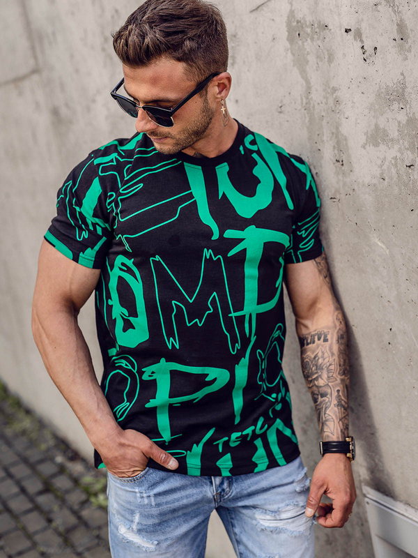 Camiseta negra de algodón con estampado para hombre Bolf KS1972A