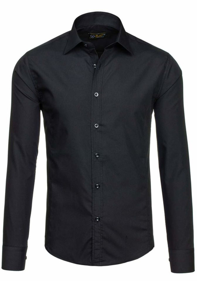 Camisa elegante negra de manga larga para hombre Bolf 1703