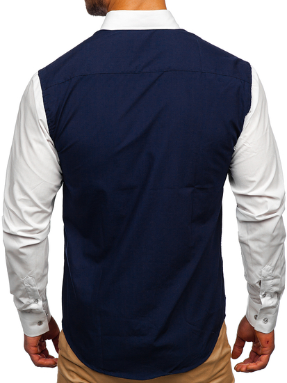 Camisa elegante de manga larga para hombre azul oscuro Bolf 6919