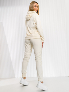 Chándal velour de dos piezas con capucha para mujer ecrú Bolf 8C1176