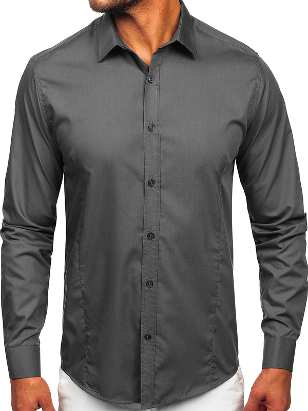 Camisa elegante de manga larga para hombre grafito claro Bolf 1703