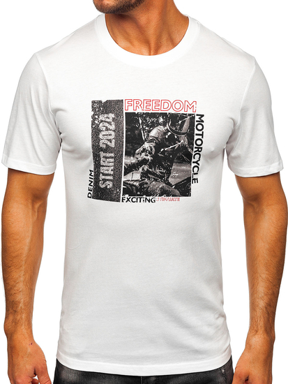 Camiseta estampada de algodón para hombre Blanco Bolf MPO3475