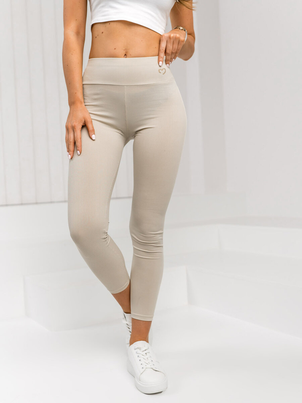 Leggings de punto canalé para mujer ecrú Bolf W7903A1