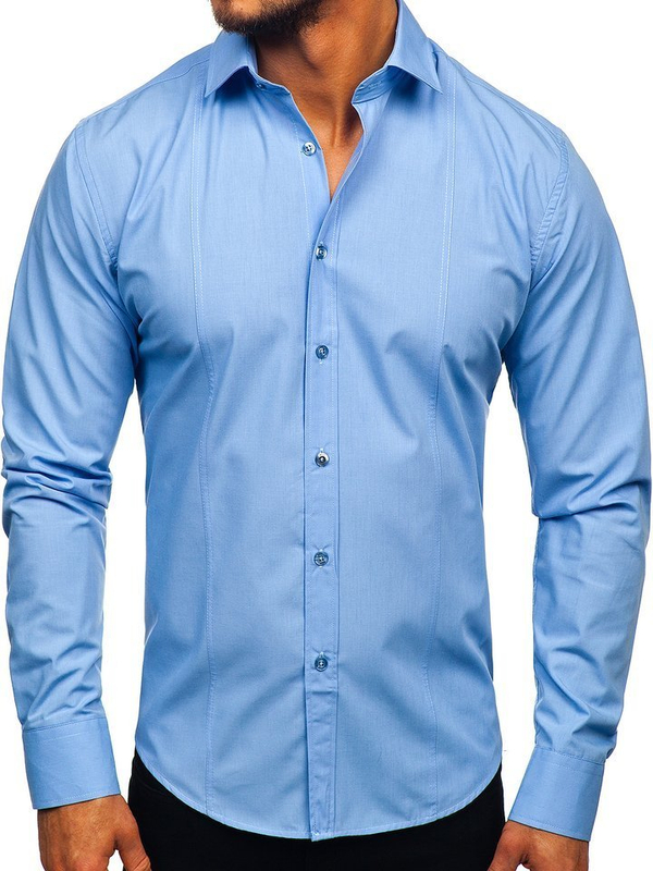 Hombre Camisa elegante de manga larga Azul celeste Bolf 6944