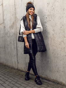 Chaleco acolchado largo para mujer negro Bolf 82019