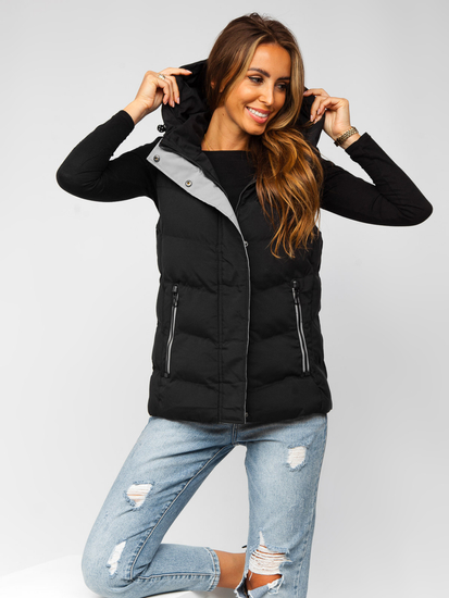 Chaleco acolchado, largo con capucha para mujer negro Bolf 7051