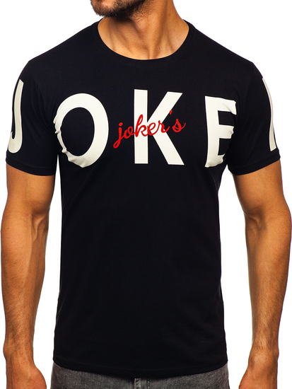 Camiseta de manga corta con impresión para hombre negro Bolf M195