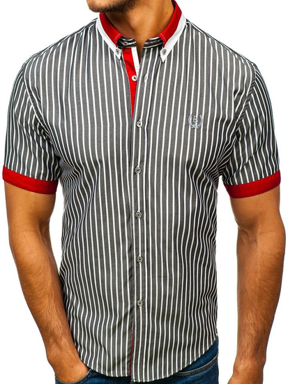 Camisa a cuadros de manga corta elegante para hombre gris Bolf 4501