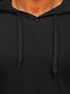 Camiseta de manga corta sin impresión con capucha para hombre negro Bolf 8T89