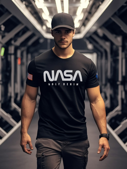 Camiseta algodón de manga corta con impresión para hombre negro Bolf 14401