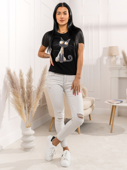 Camiseta estampada para mujer Negro Bolf 95T2515