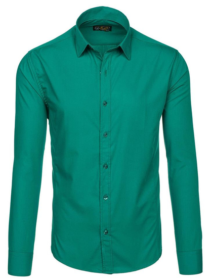 Camisa elegante de manga larga para hombre verde oscuro Bolf 1703