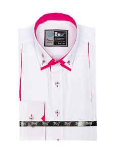 Camisa elegante de manga larga para hombre blanco y rosa Bolf 4744