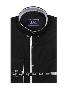 Camisa de manga larga elegante para hombre negra Bolf 7722