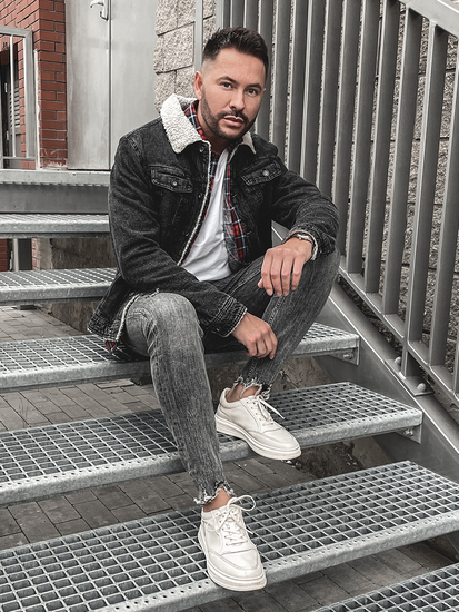 Chaqueta vaquera trucker aislante para hombre con cuello de borrego negra Bolf 1159