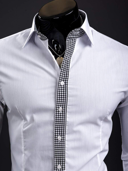 Camisa elegante de manga larga para hombre blanco Bolf 0939