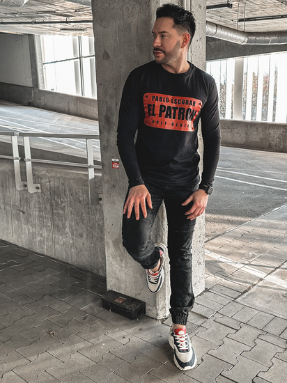 Camiseta de manga larga con impresión para hombre negro Bolf 146747