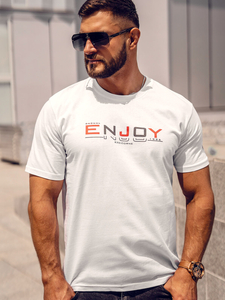 Camiseta algodón de manga corta con impresión para hombre blanco Bolf 14739A