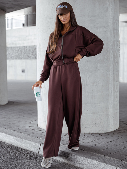 Conjunto de sudadera con cremallera de dos piezas para mujer color chocolate Bolf 821109