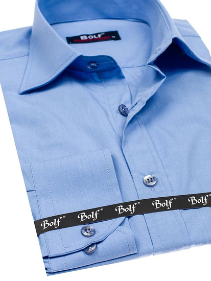 Camisa elegante azul claro de manga larga para hombre Bolf 1703
