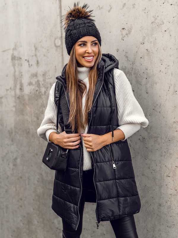 Chaleco acolchado largo para mujer negro Bolf 82019