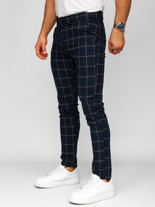 Pantalón chinos a cuadros de tela para hombre azul oscuro Bolf 184177