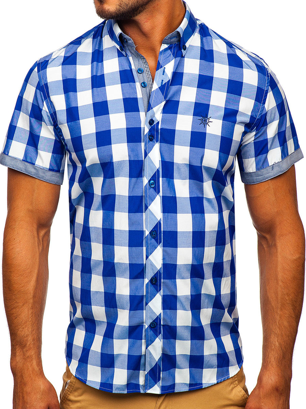 Camiseta a manga corta a cuadros para hombre color azul real Bolf 6522