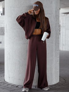 Conjunto de sudadera con cremallera de dos piezas para mujer color chocolate Bolf 821109