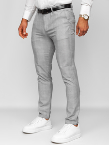 Pantalón chinos a cuadros de tela para hombre gris y blanco Bolf 0036