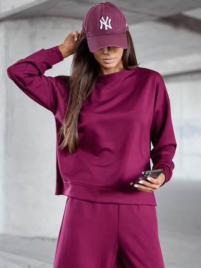 Chándal de dos piezas con cremallera para mujer color mantequilla color burdeos Bolf 821111