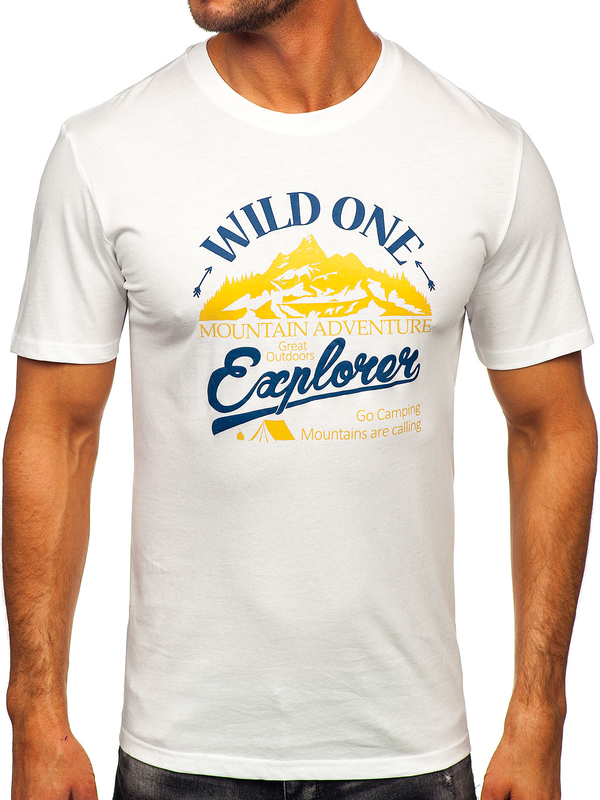 Camiseta estampada de algodón para hombre Blanco Bolf MPO3484