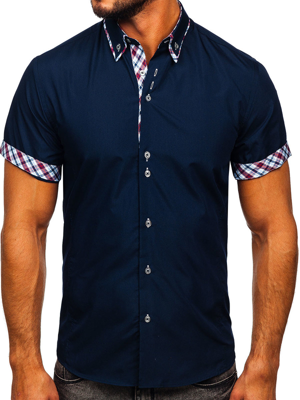 Camisa de manga corta para hombre azul oscuro Bolf 6540