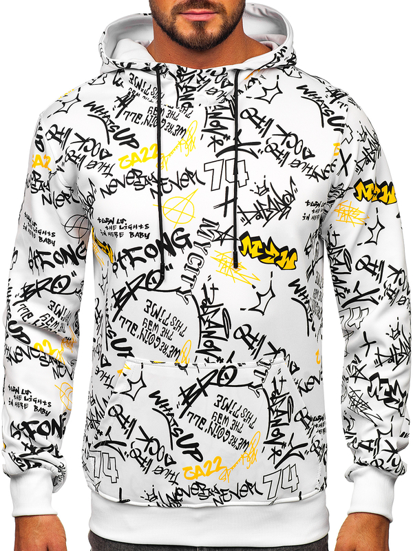 Sudadera tipo canguro con capucha con impresión para hombre blanco Bolf 8B1101