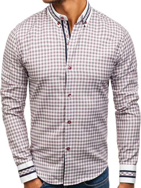 Camisa a cuadros de manga larga para hombre burdeos Bolf 8808