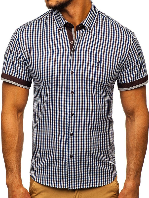 Camisa a cuadros de manga corta para hombre marrón Bolf 4510