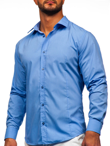 Azul Camisa elegante de manga larga para hombre Bolf 1703