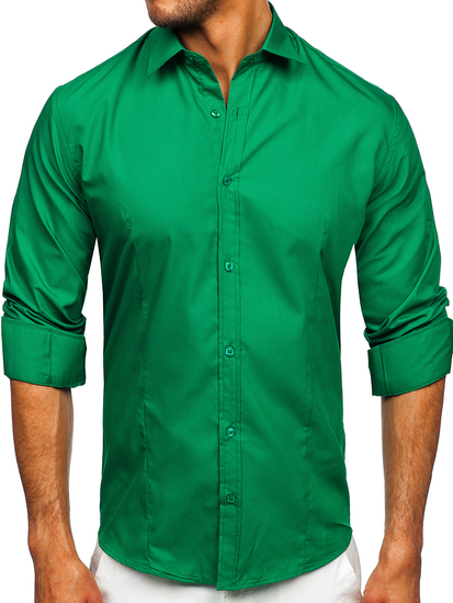Camisa elegante de manga larga para hombre verde oscuro Bolf 1703
