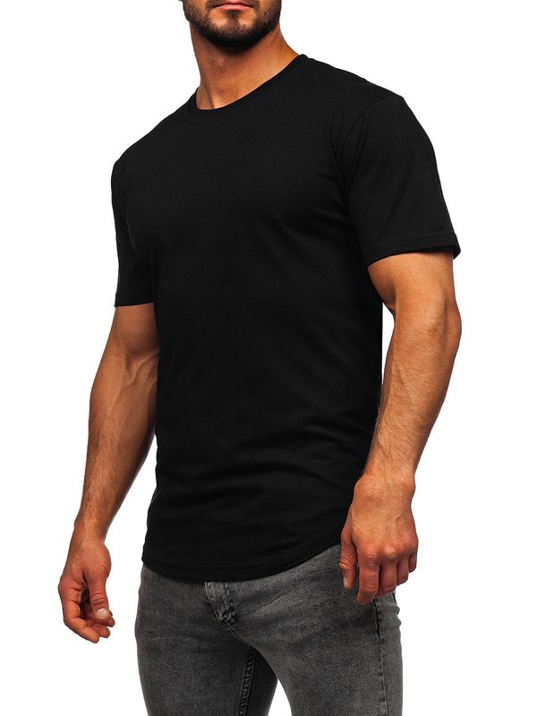 Camiseta larga negra de hombre sin estampado Bolf 14290
