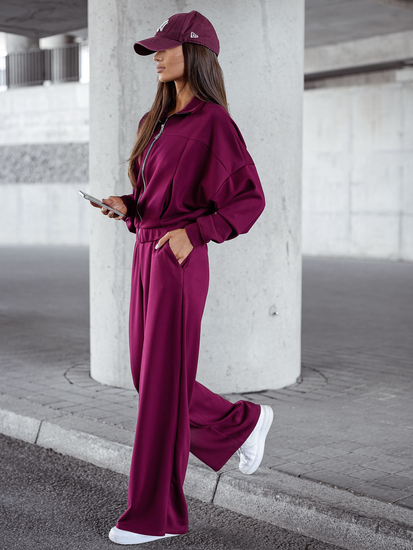 Conjunto de sudadera con cremallera de dos piezas para mujer color burdeos Bolf 821109