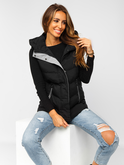 Chaleco acolchado, largo con capucha para mujer negro Bolf 7051