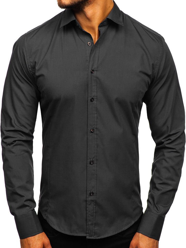 Camisa elegante negra de manga larga para hombre Bolf 1703