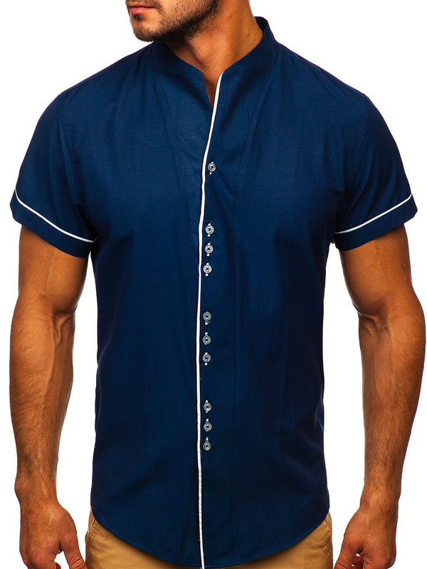 Camisa a manga corta para hombre color azul oscuro Bolf 5518