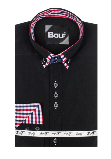 Camisa elegante de manga larga para hombre negro Bolf 0926