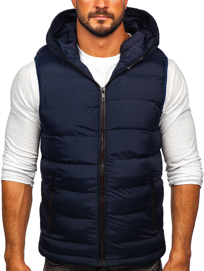 Chaleco acolchado grueso con capucha para hombre azul oscuro Bolf 7M805