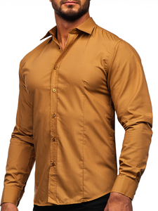 Camisa elegante marrón claro de manga larga para hombre Bolf 1703